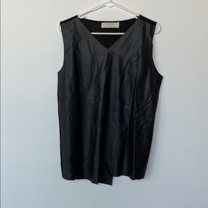 Zara Black Knit Faux Leather Crew Neck Tank | L